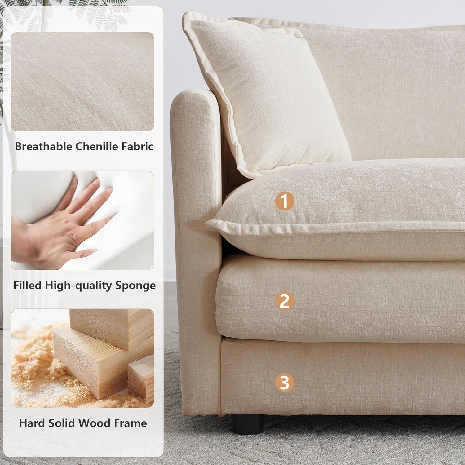 Comfy Chenille Sofa Chair with Toss Pillow Light Coffee