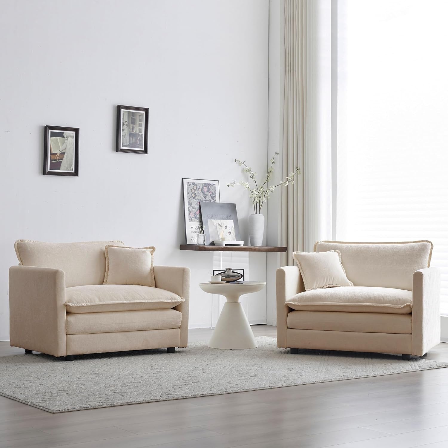 Comfy Chenille Sofa Chair with Toss Pillow Light Coffee