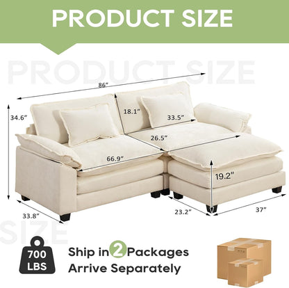 Comfy Cloud Couch Modular Sofa with Ottoman and Pillows