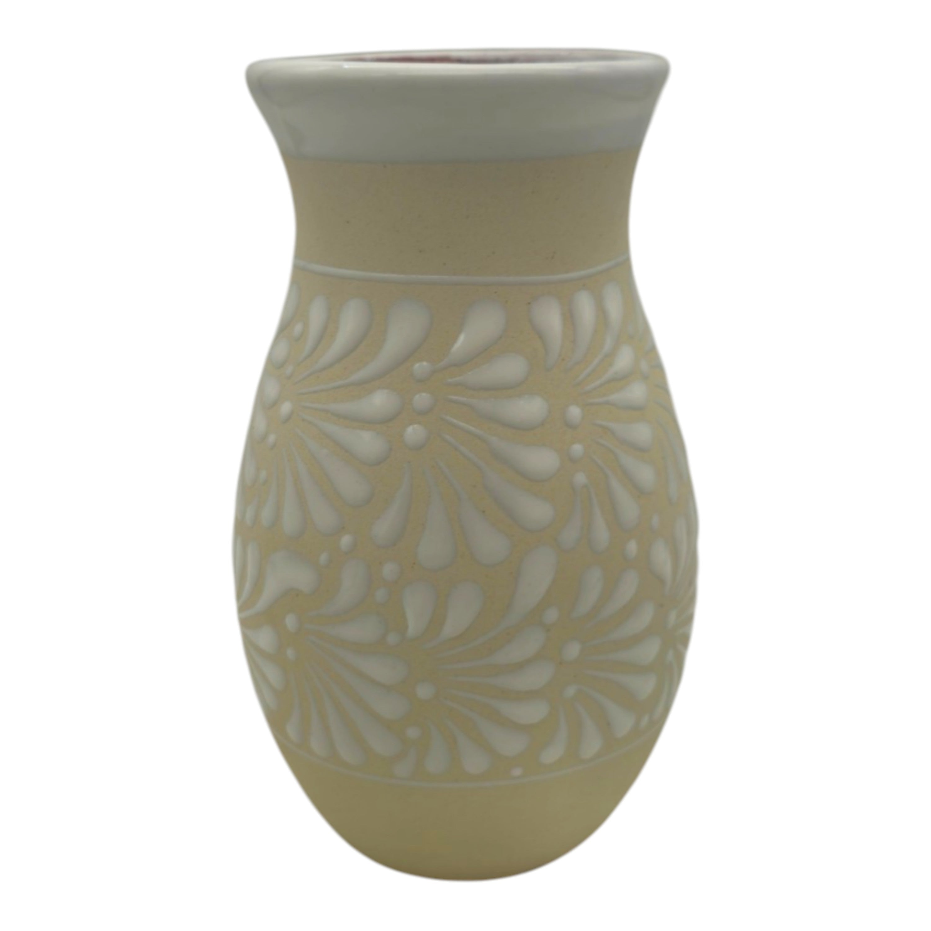 Cream &amp; White Talavera Vase | Handmade Floral Pottery