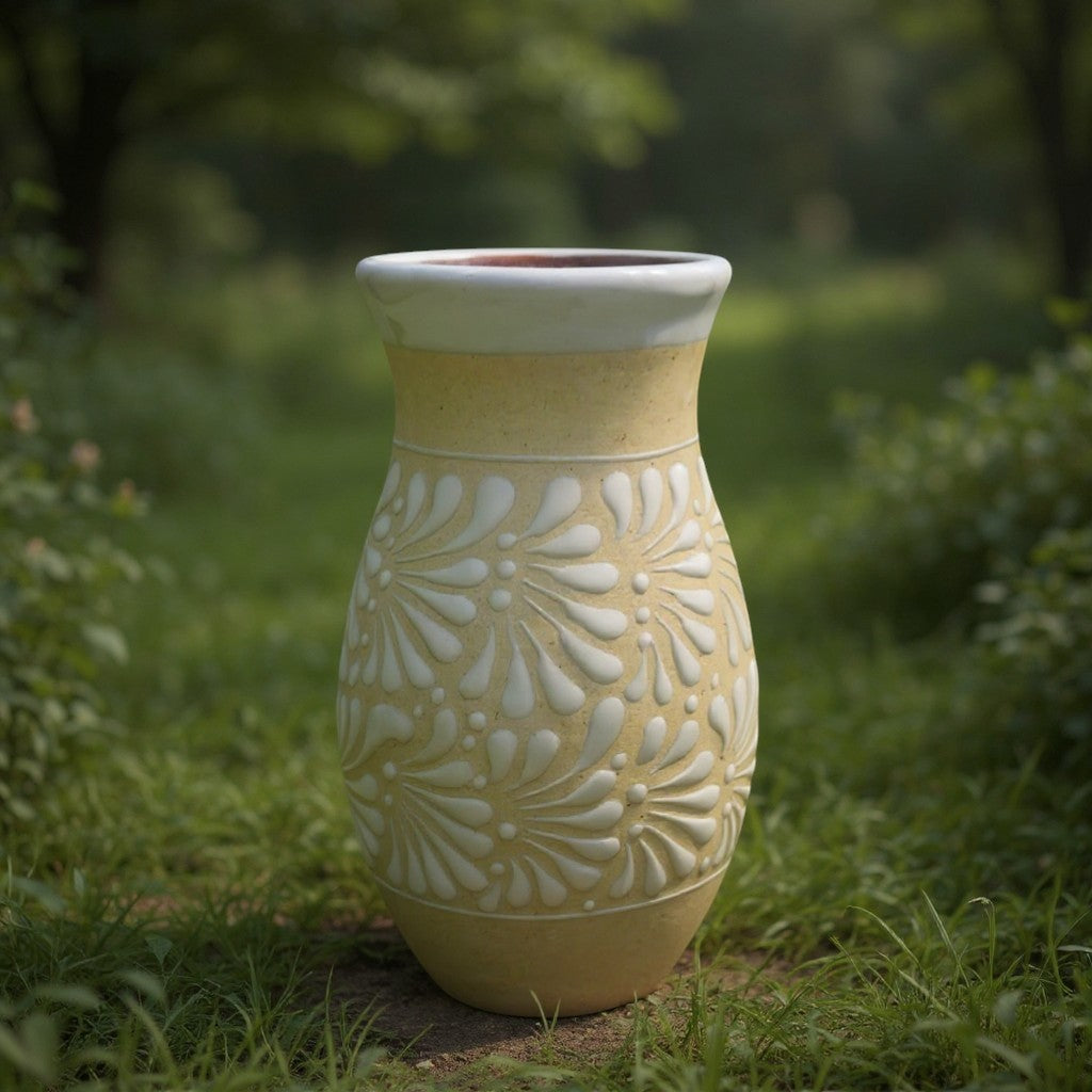Cream &amp; White Talavera Vase | Handmade Floral Pottery