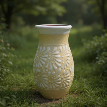 Cream &amp; White Talavera Vase | Handmade Floral Pottery