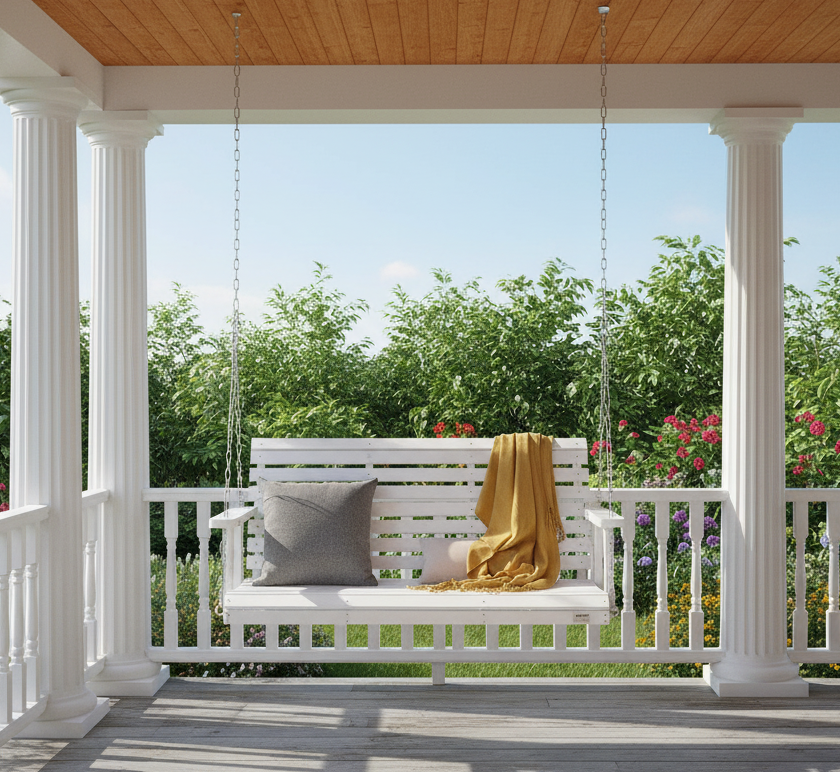 Wooden Porch Swing 4.5 ft, Heavy Duty in White
