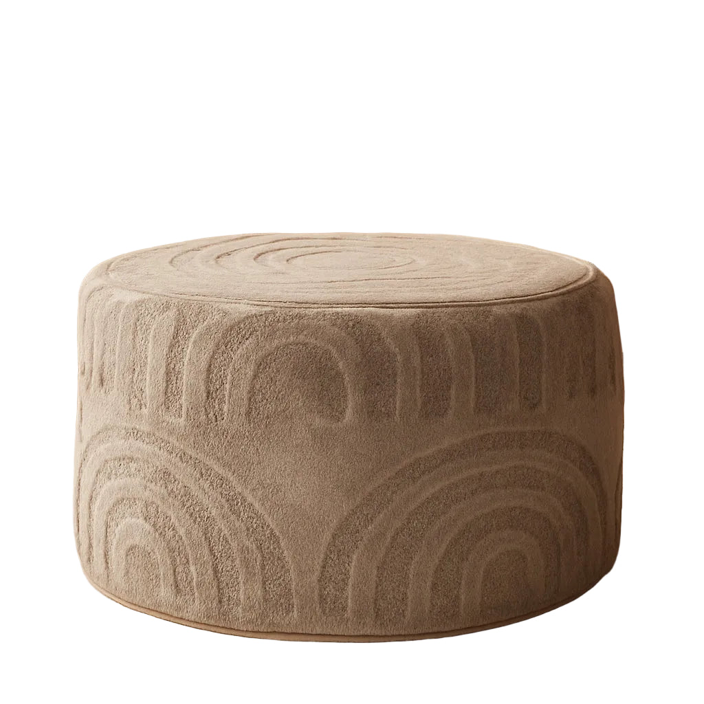 Round Ottoman Pouf 20x20x14 Inches in Khaki