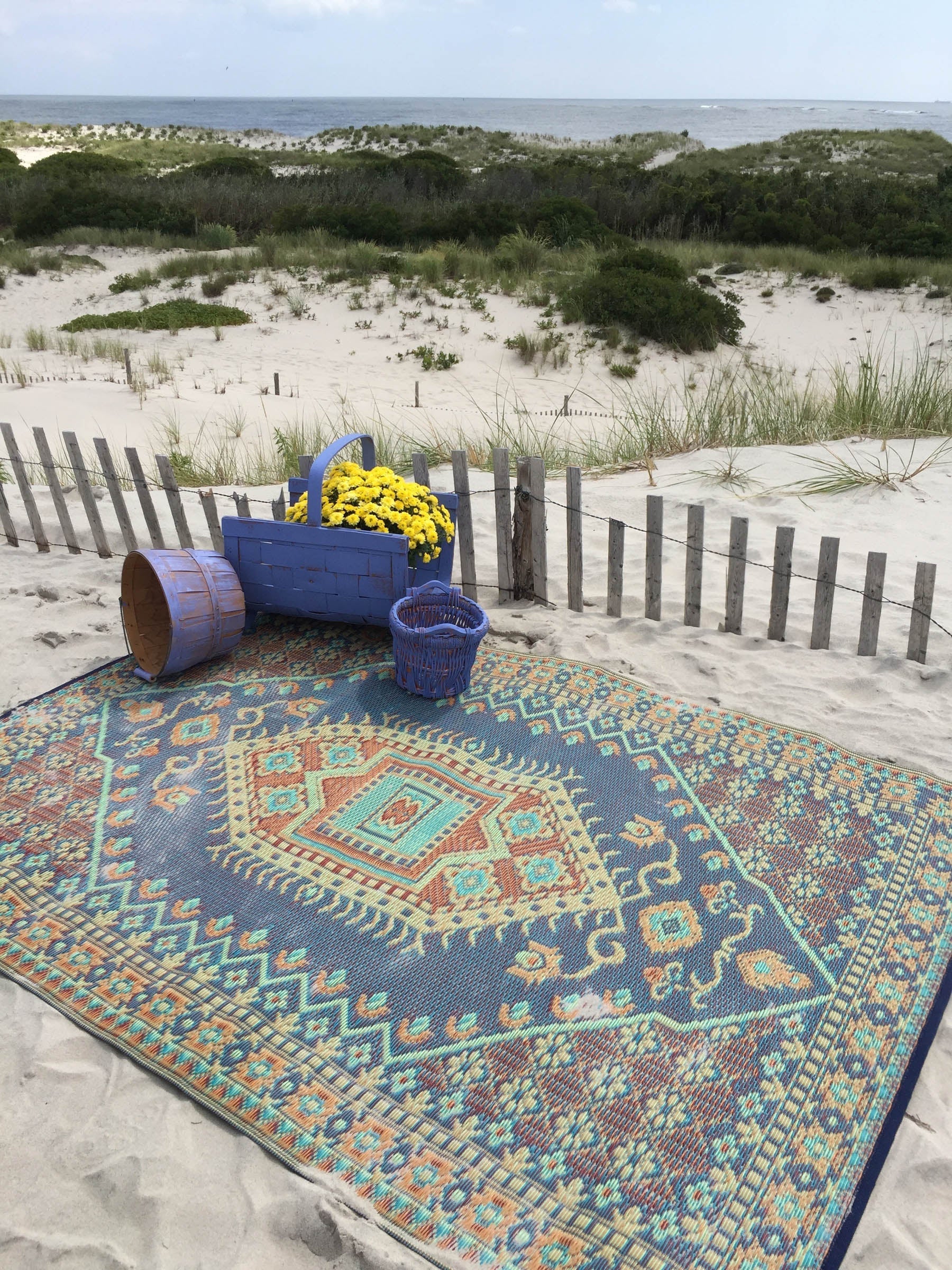 Turkish Plum Yellow/Blue Handmade Reversible Outdoor Mat