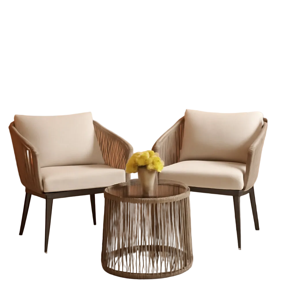 Beige 3 Piece Rattan Bistro Conversation Set