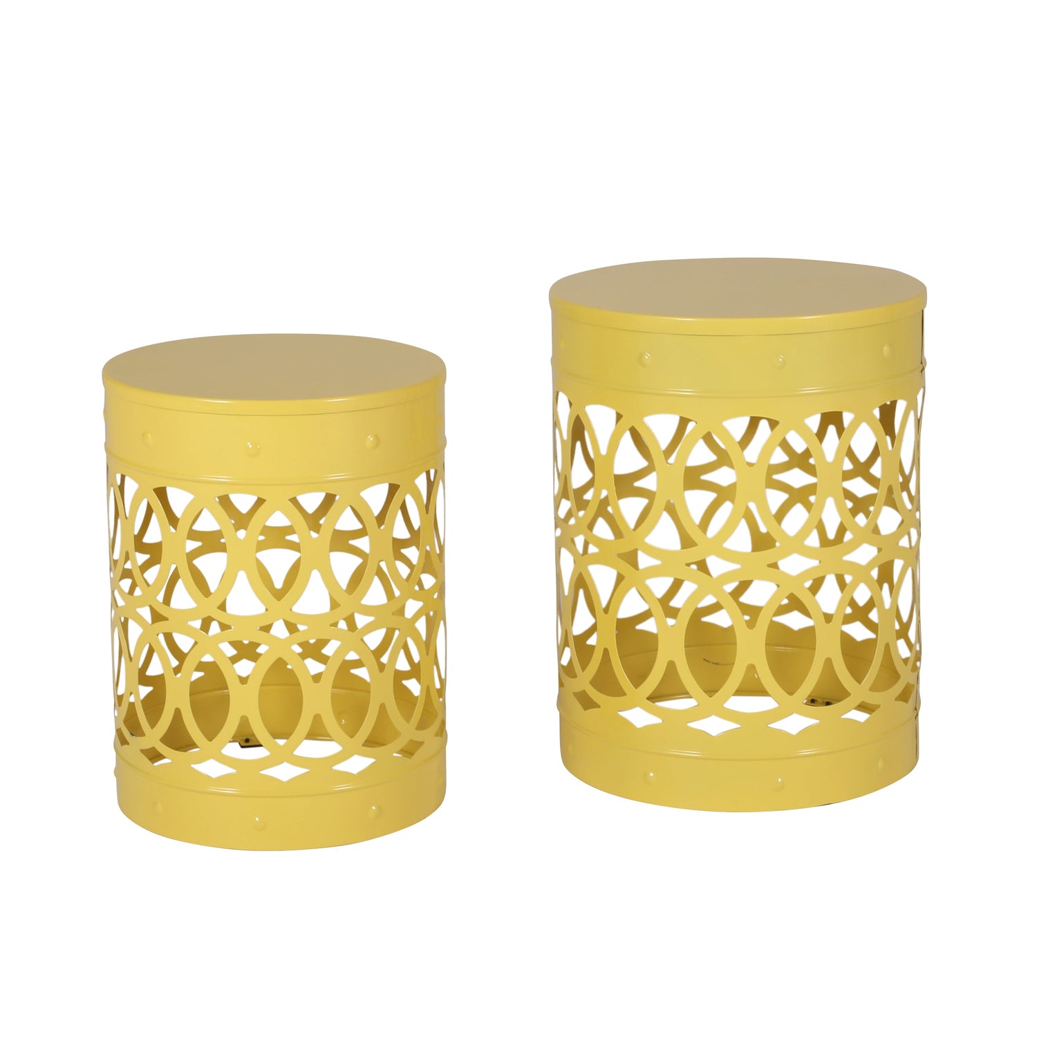 Set of 2 Outdoor Metal Accent Tables - Yellow