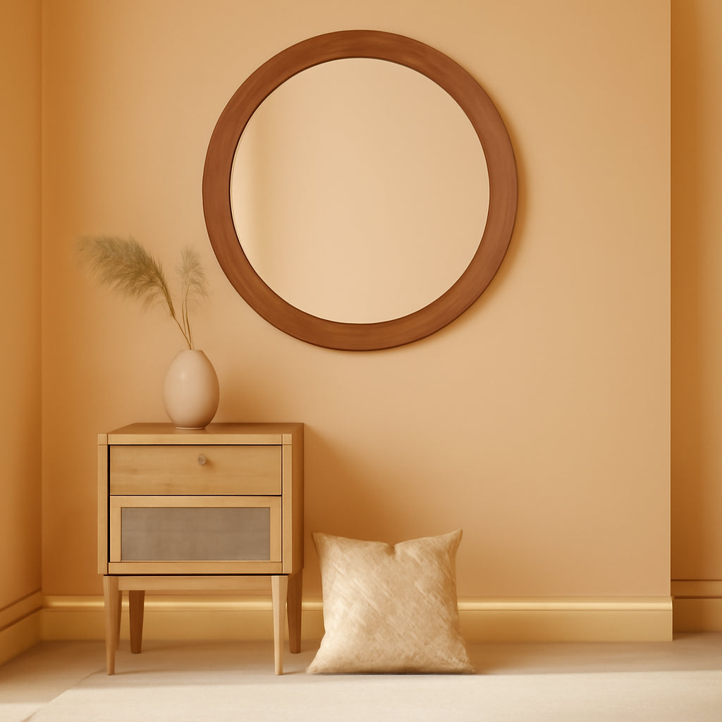 Walnut Frame Rustic Wooden Wall Mirror