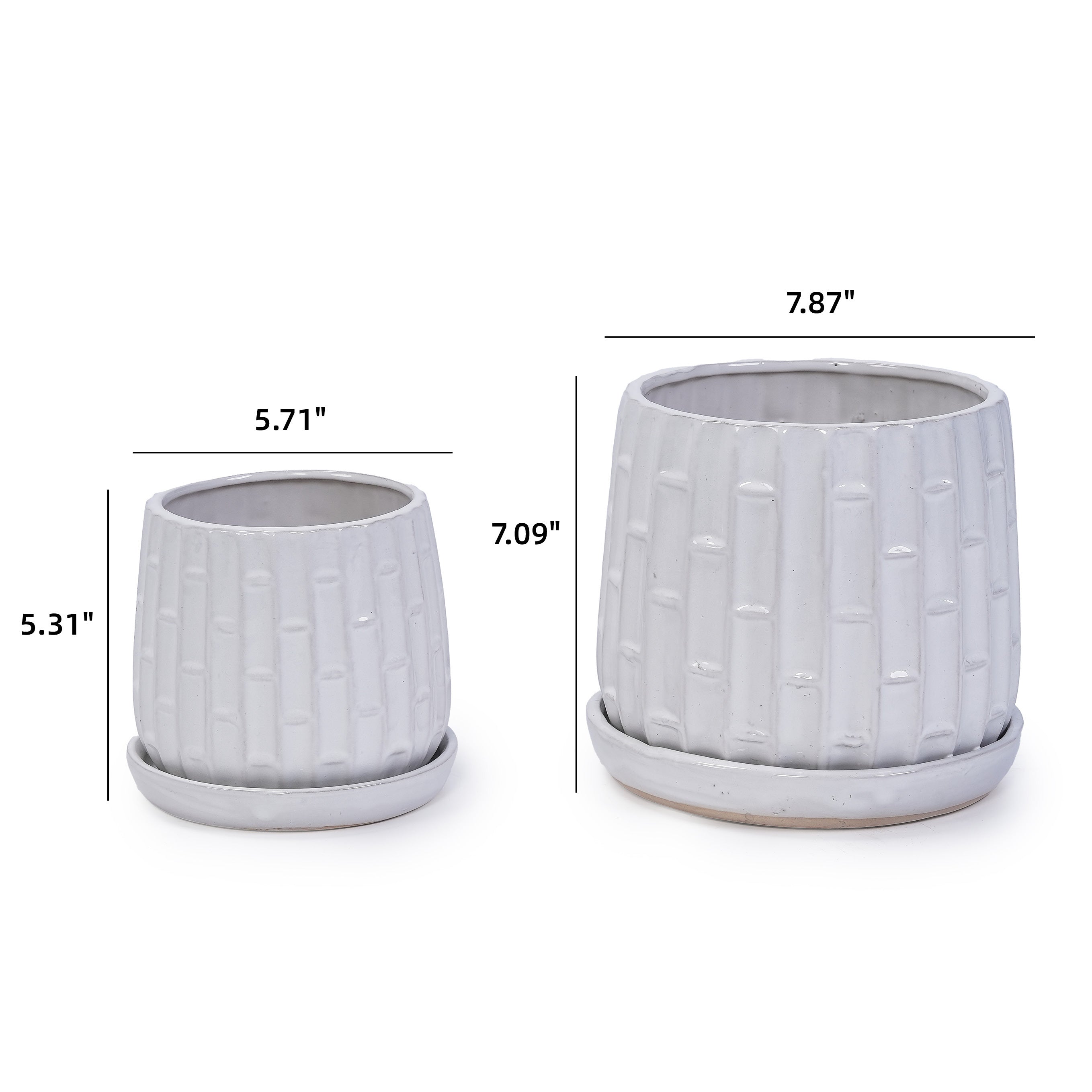 Set of 2 Patterned Ceramic Planters - White