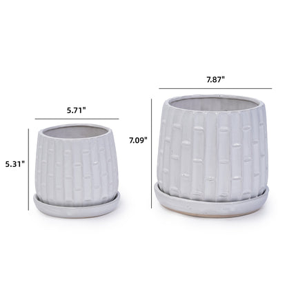 Set of 2 Patterned Ceramic Planters - White