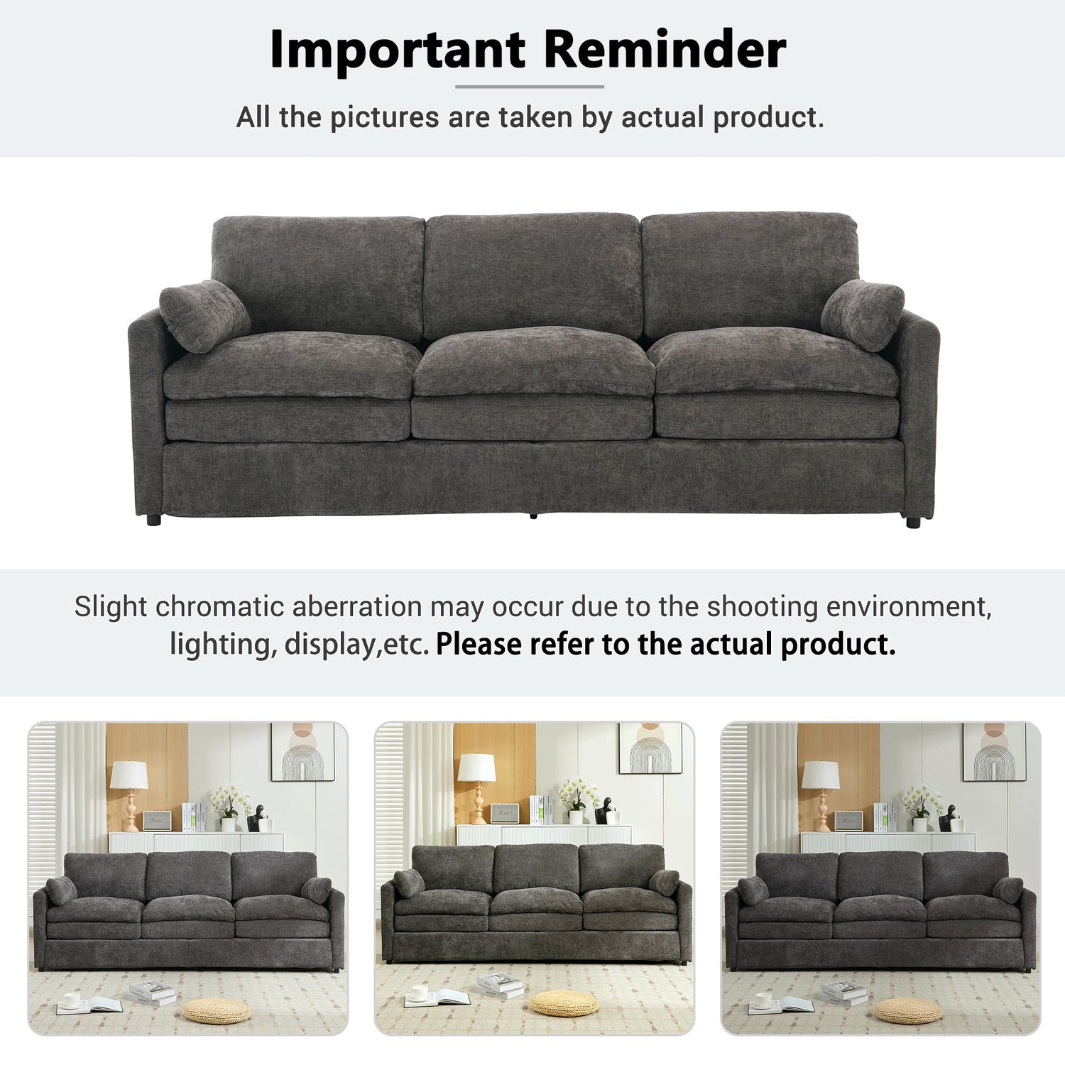 Cozy Upholstered Oversized 3-Seater Cloud Sofa in Dark Gray