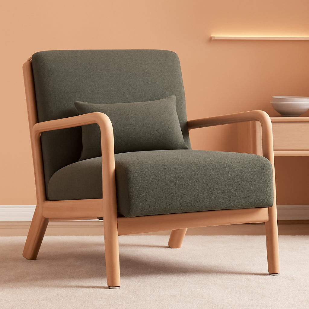 Olive Gray Upholstered Mid Century Modern Accent Armchair