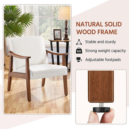 Boucle Accent Chair With Wooden Legs in Ivory