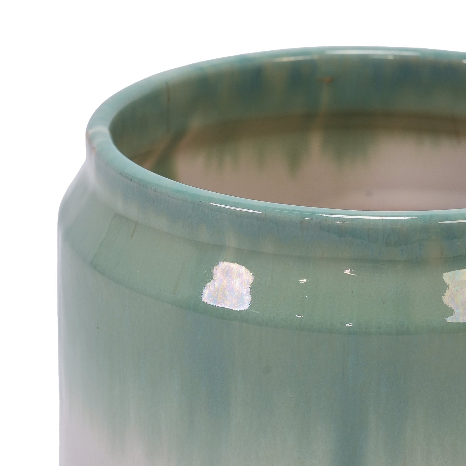 Set of 2 Gradient Ceramic Flowerpots - White/Green