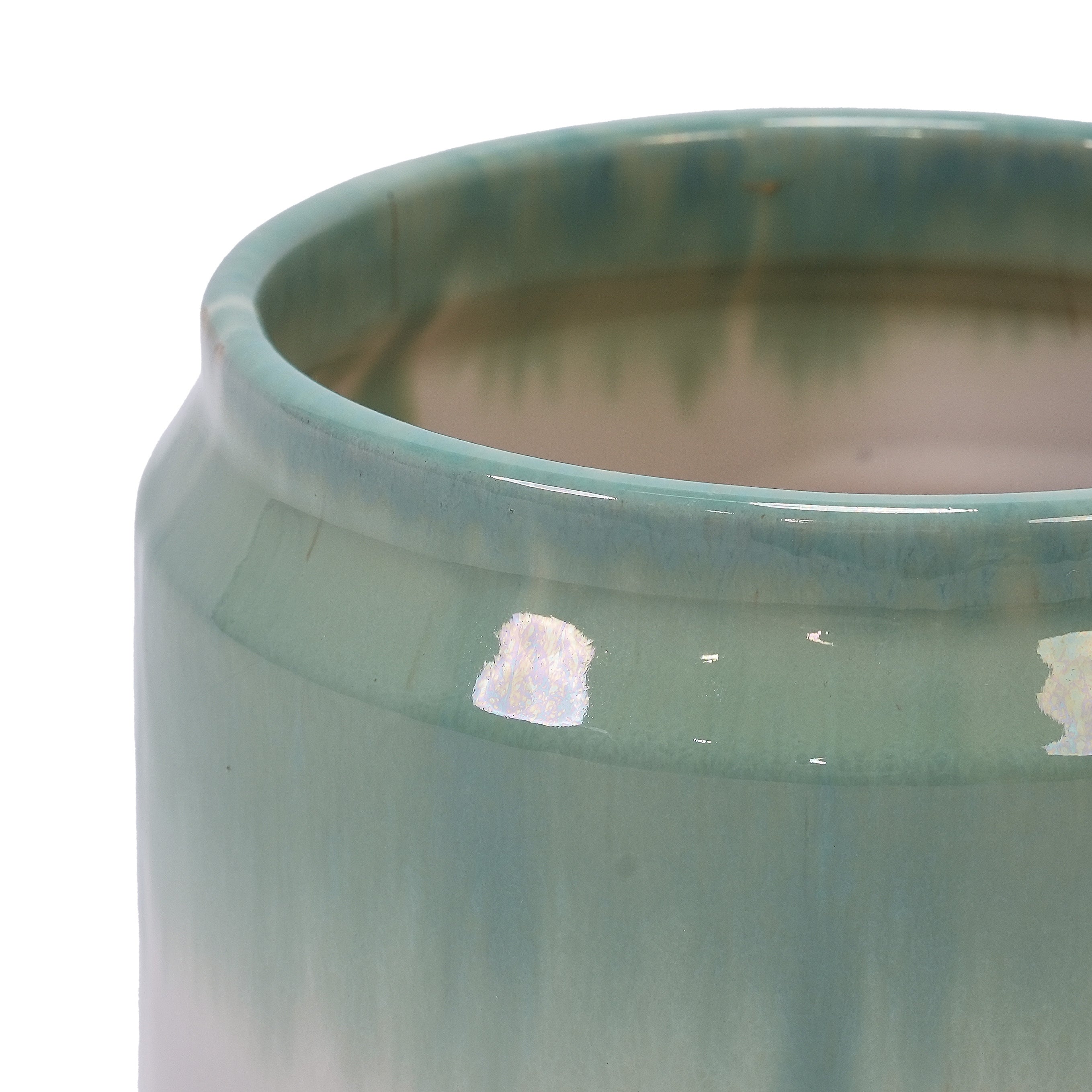 Set of 2 Gradient Ceramic Flowerpots - White/Green