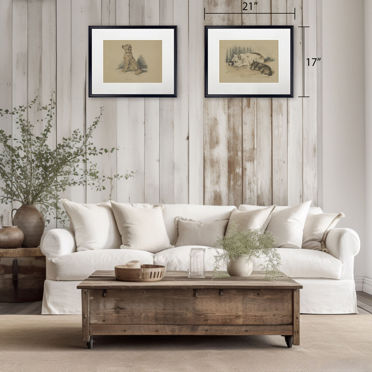 Sketched Dogs Print in Black Frame - 20 x 16 inch
