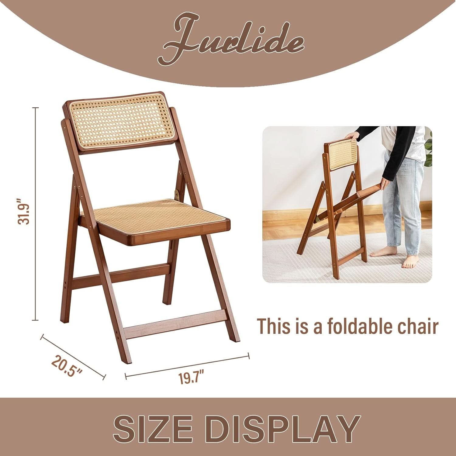 Set Of 2 Walnut Rattan  Indoor/Outdoor Folding Chairs