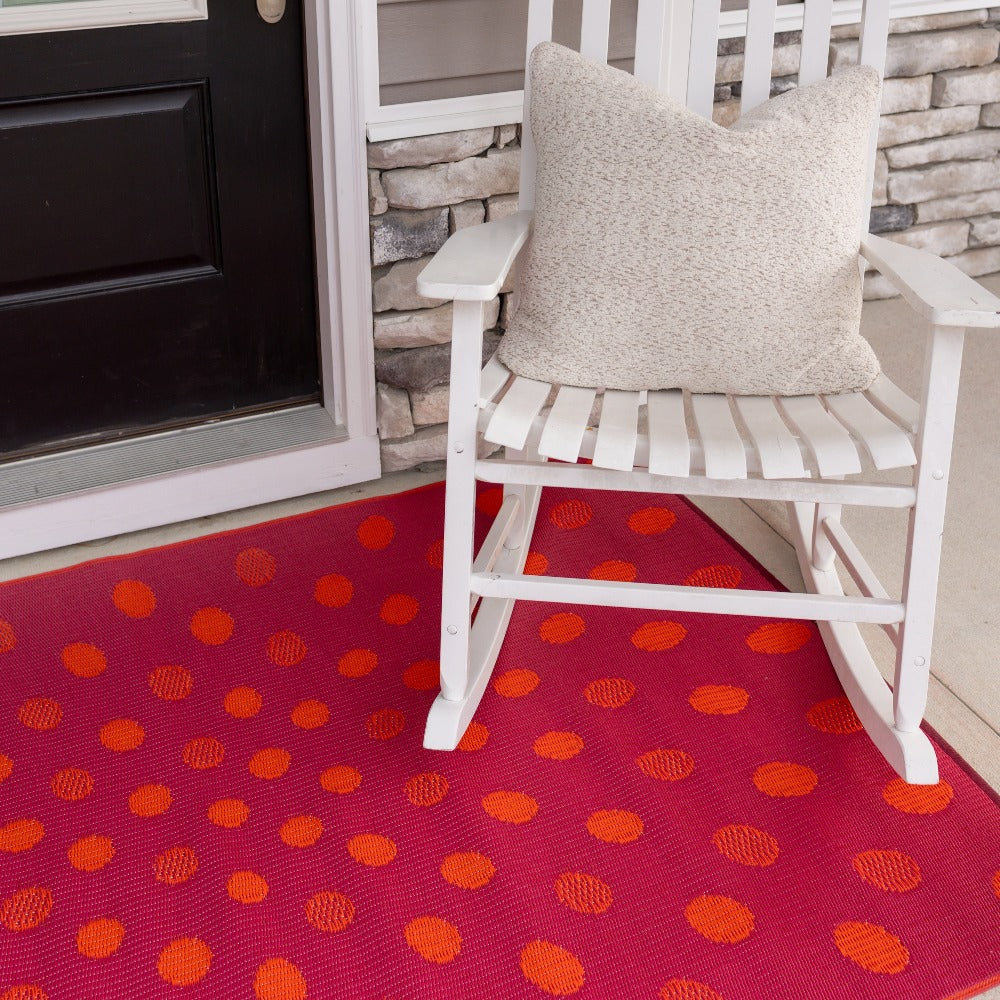 Crazy Dots Orange &amp; Red Reversible Outdoor Mat