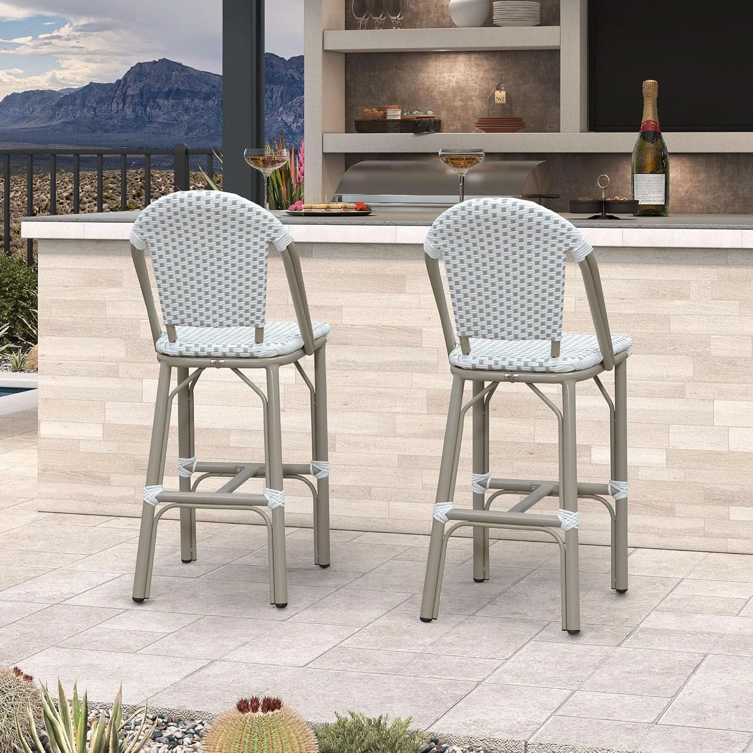 French Style Indoor/Outdoor Bar Stools - Set Of 2, White