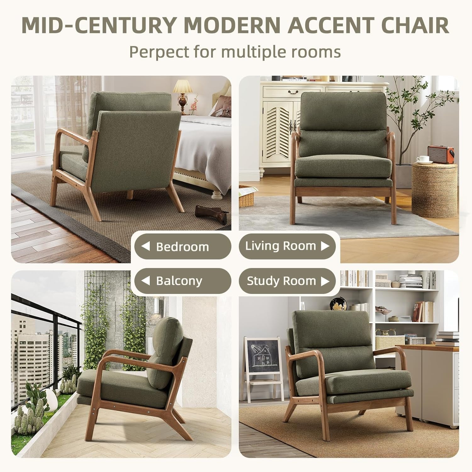 Mid Century Emerald Linen Accent Chair