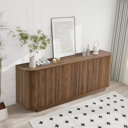 64 Inch Curved Walnut Contemporary Buffet Sideboard