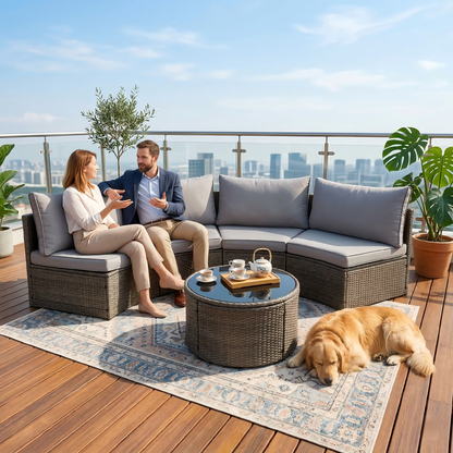 Curved Rattan Outdoor Conversation Set