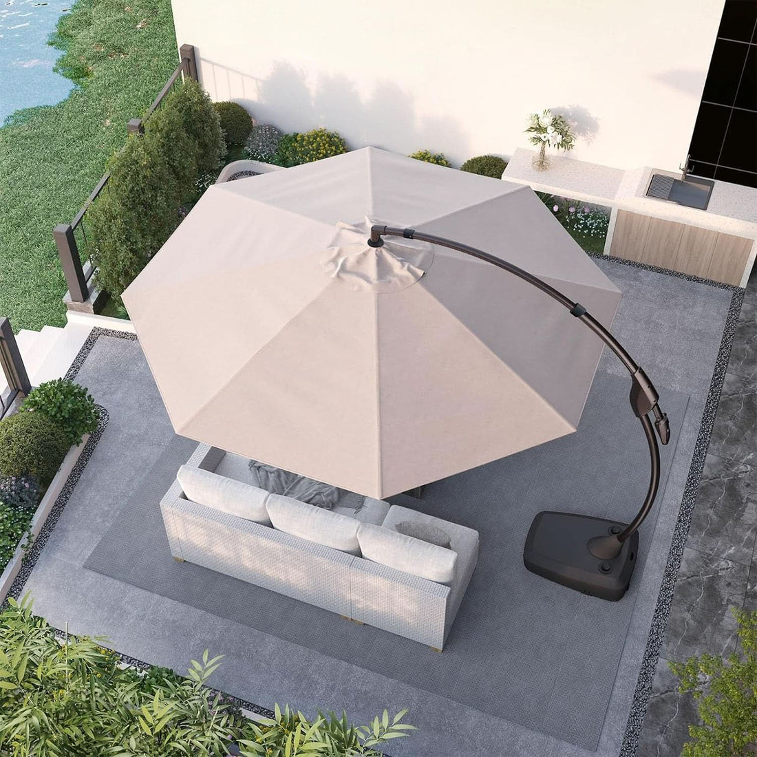 11ft Cantilever Umbrella With Durable Frame and Base - Champagne