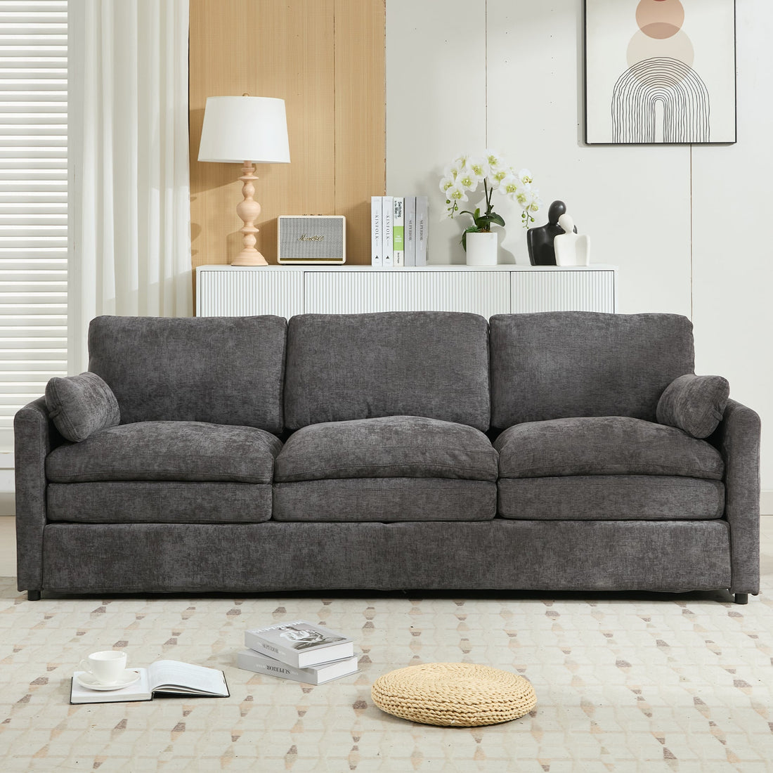 Cozy Upholstered Oversized 3-Seater Cloud Sofa in Dark Gray