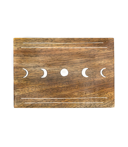 Indukala Moon Phase Jewelry Box With Removable Tray - Wood Brass Inlay