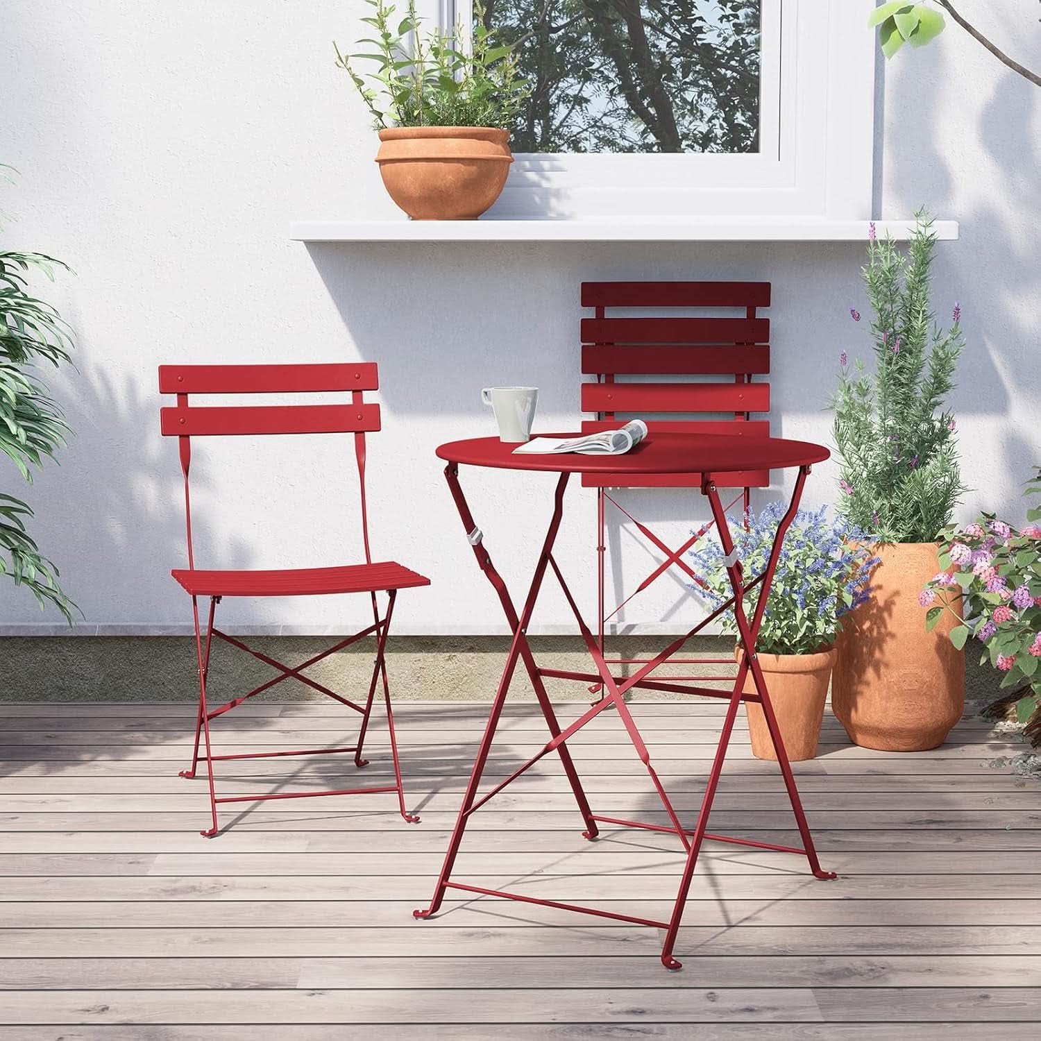 3-Piece Folding Outdoor Bistro Set in Red