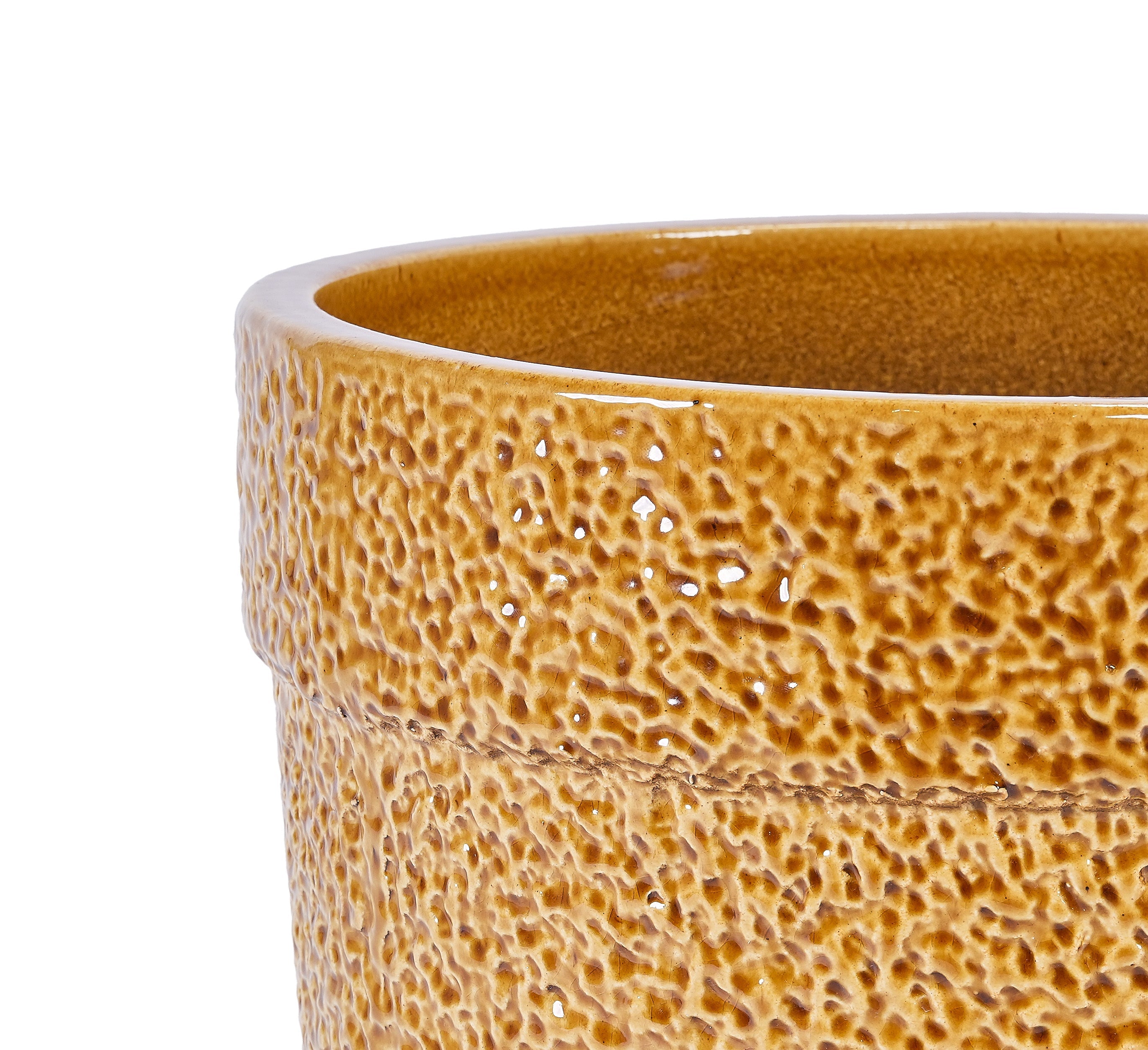 Set of 3 Honey Yellow Textured Ceramic Flowerpots