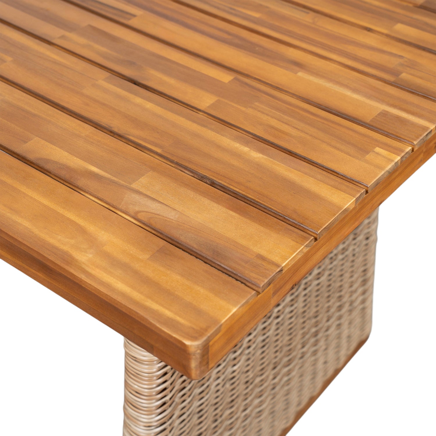 Outdoor Acacia Wood Dining Table - Teak + Light Brown Wicker