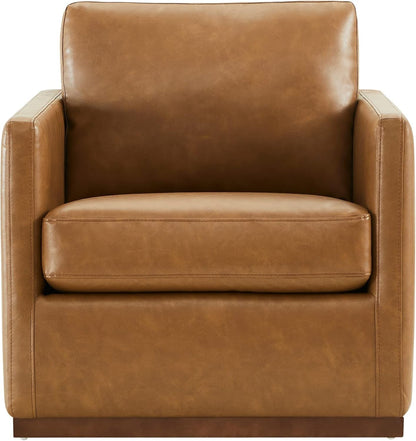 Swivel Accent Chair, Faux Leather in Saddle Brown
