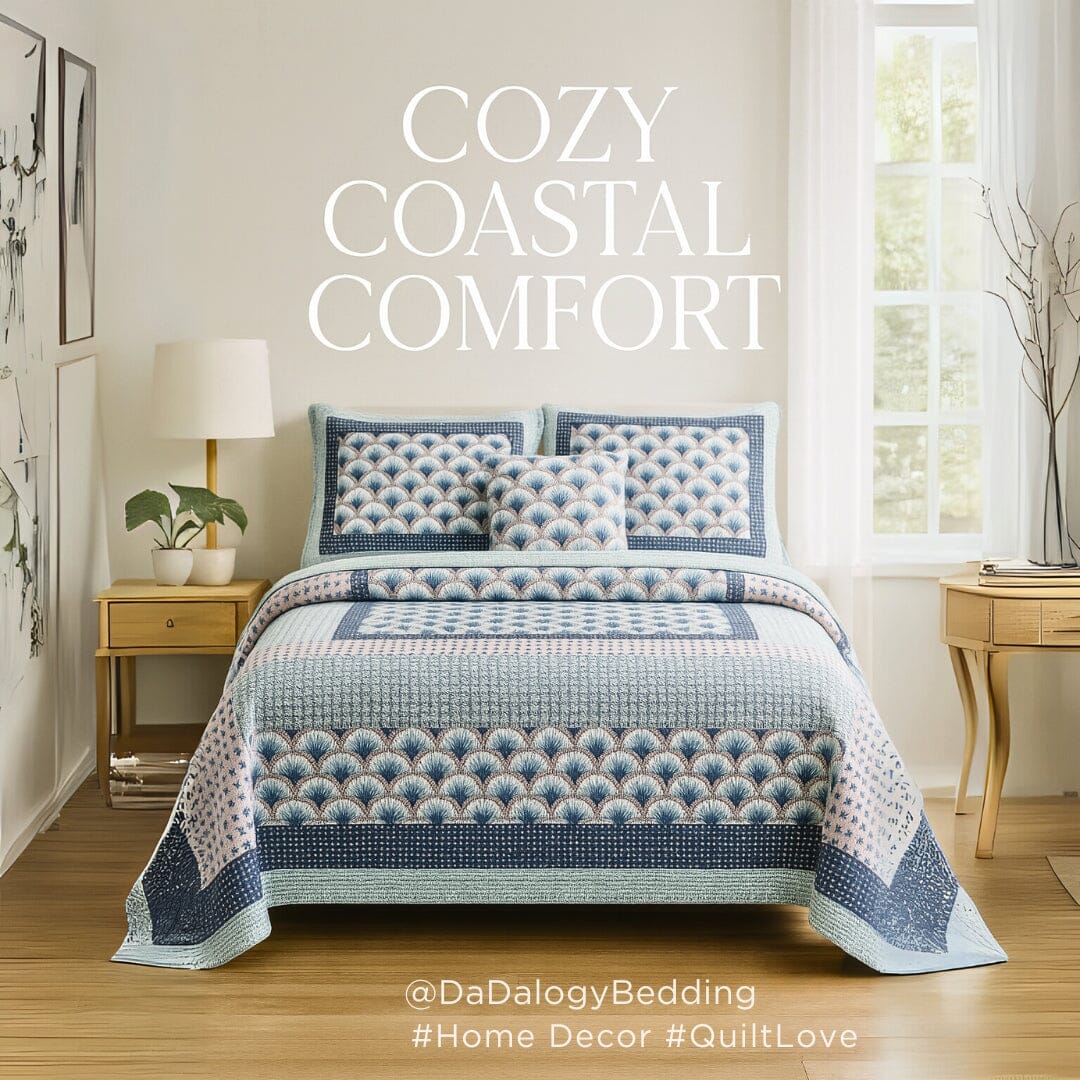 DaDa Bedding Mediterranean Blue Mint Patchwork Quilt Set