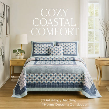 DaDa Bedding Mediterranean Blue Mint Patchwork Quilt Set