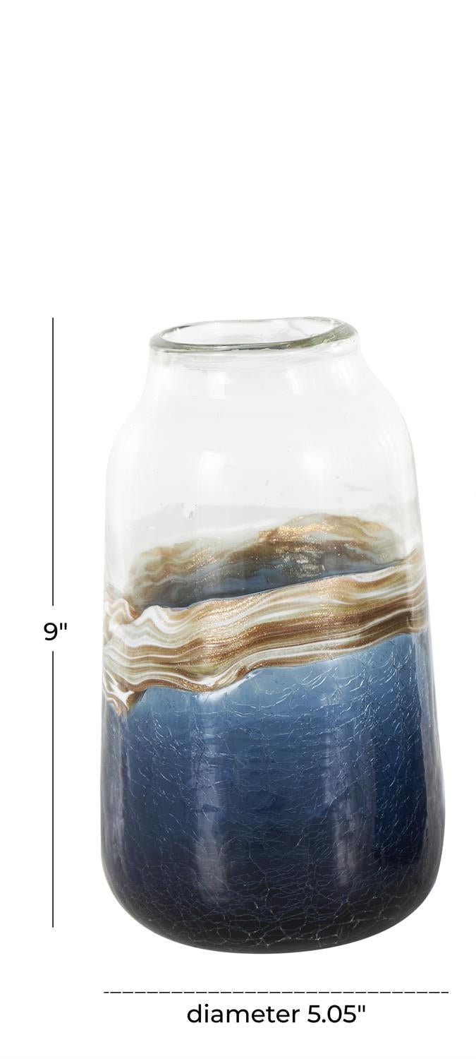 Dark Blue Glass Abstract Textured Decorative Vases