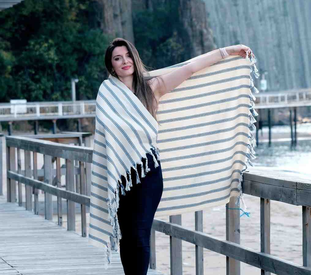 100% Cotton Striped Handwoven Turkish Towel in Indigo