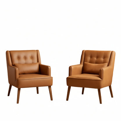 Brown Leatherette Mid Century Accent Chairs - 2 pc Set