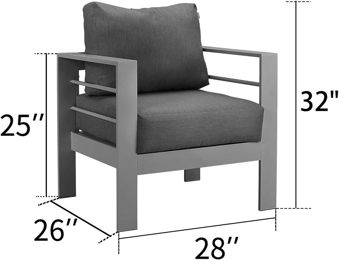 Weather Resistant Metal Armchair Set with Cushions -  Dark Gray