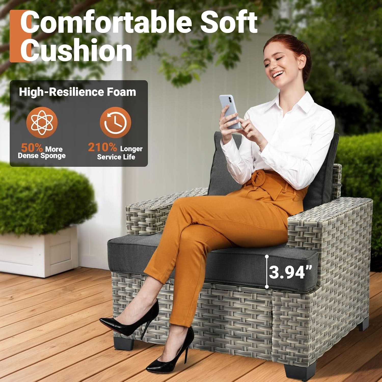 Six Piece Rattan Wicker Outdoor Sectional Sofa Set - Dark Gray