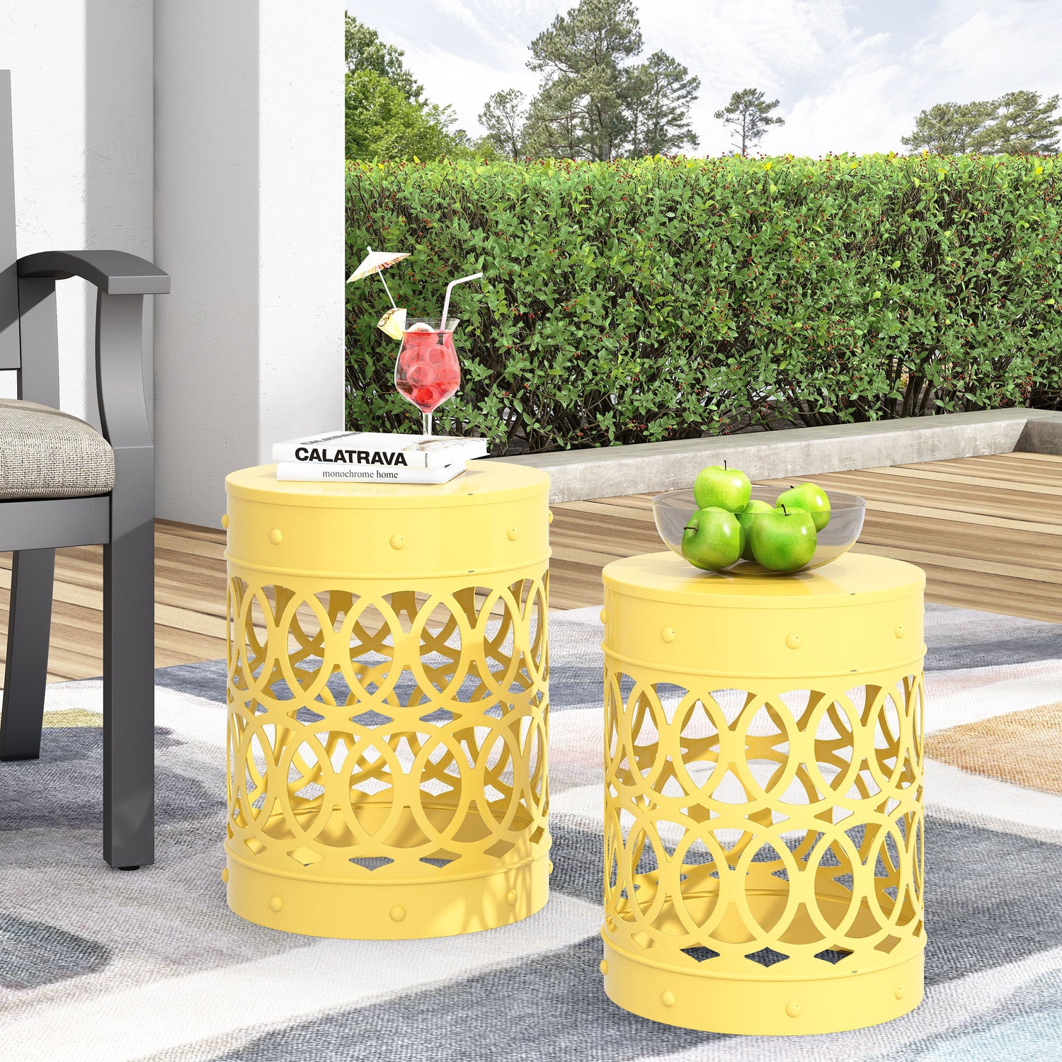Set of 2 Outdoor Metal Accent Tables - Yellow