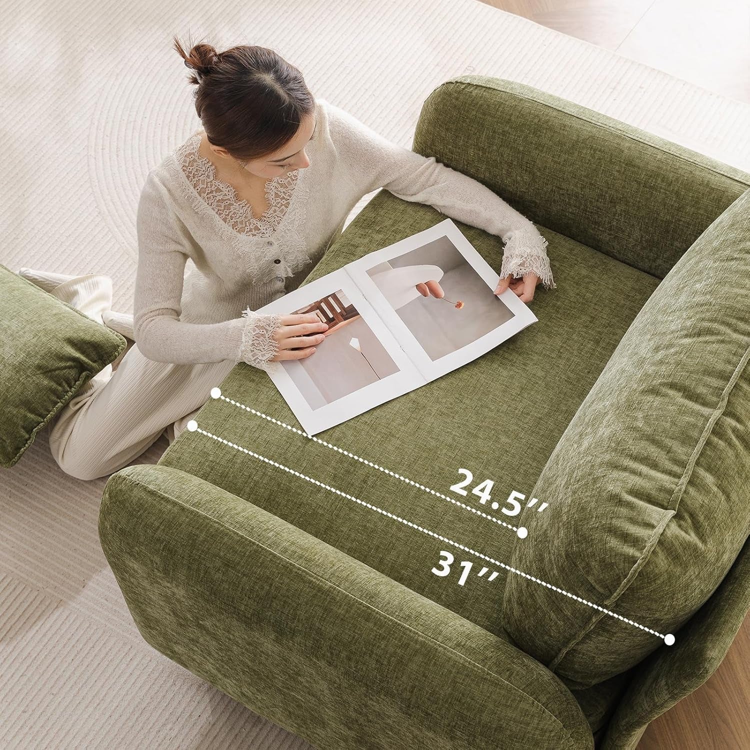 Oversized Accent Chair With Storage in Green Chenille