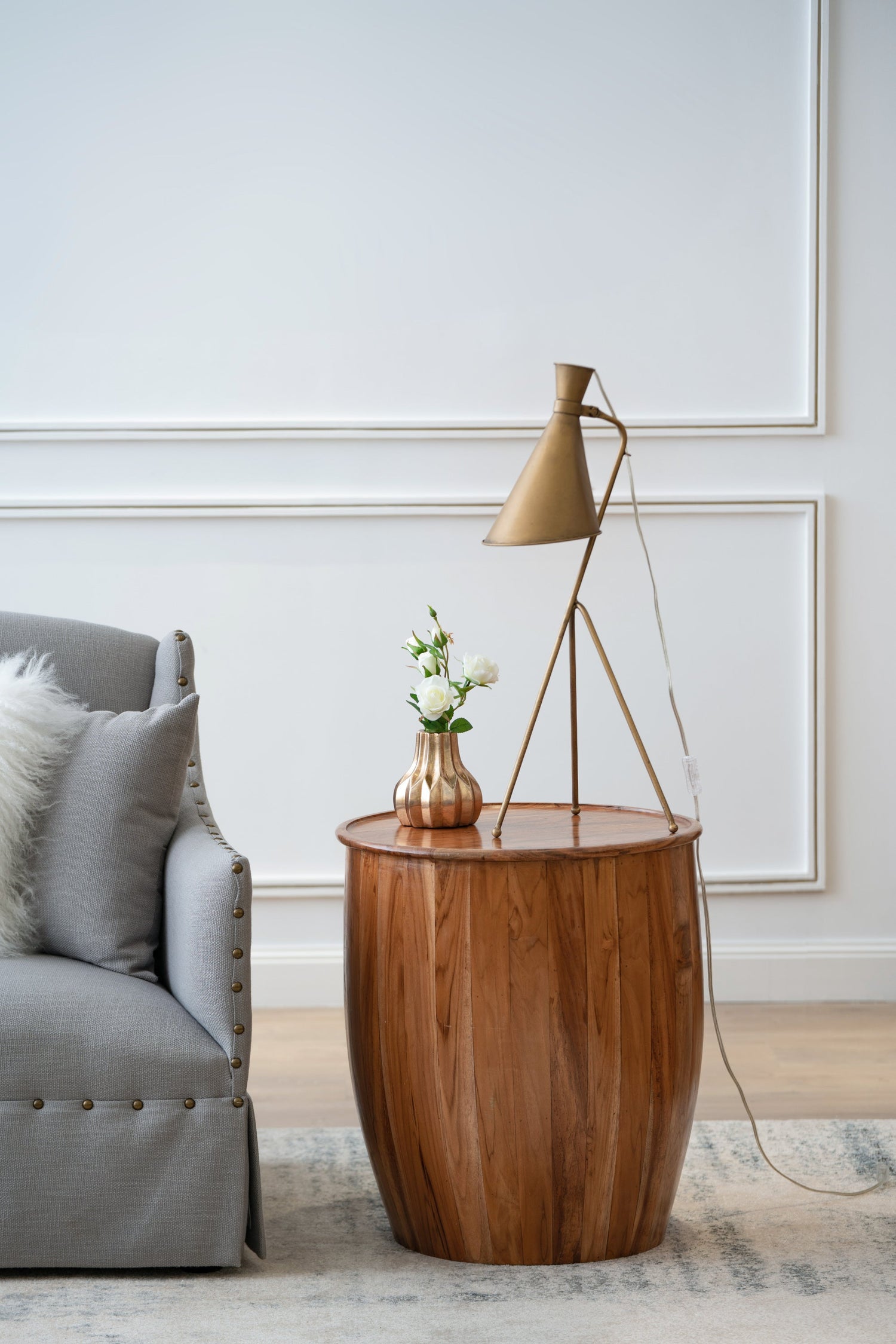 Drum Side Table With Tray Style Top