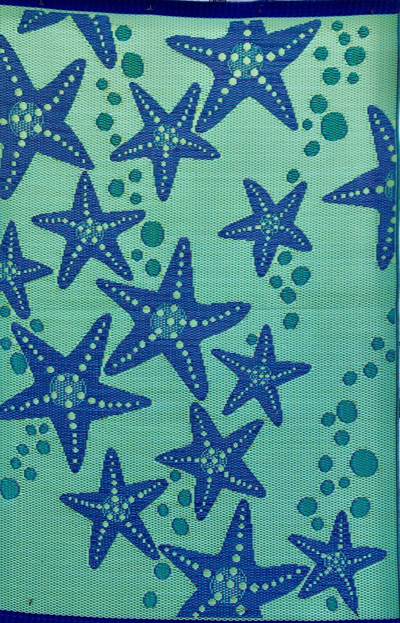 Starfish Blue &amp; Green Reversible Outdoor Mat