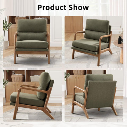 Mid Century Emerald Linen Accent Chair