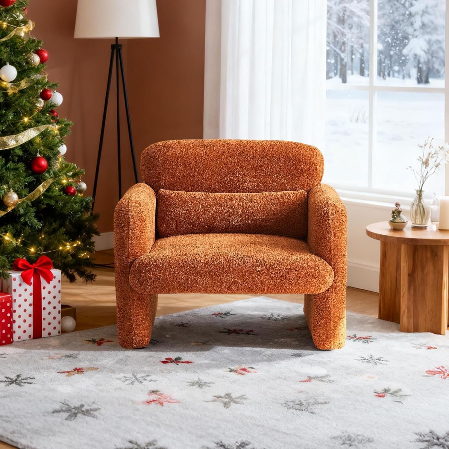 Modern Sherpa Upholstered Armchair in Burnt Orange