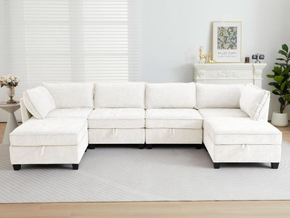 Beige Modular Sectional Sofa w/ Storage