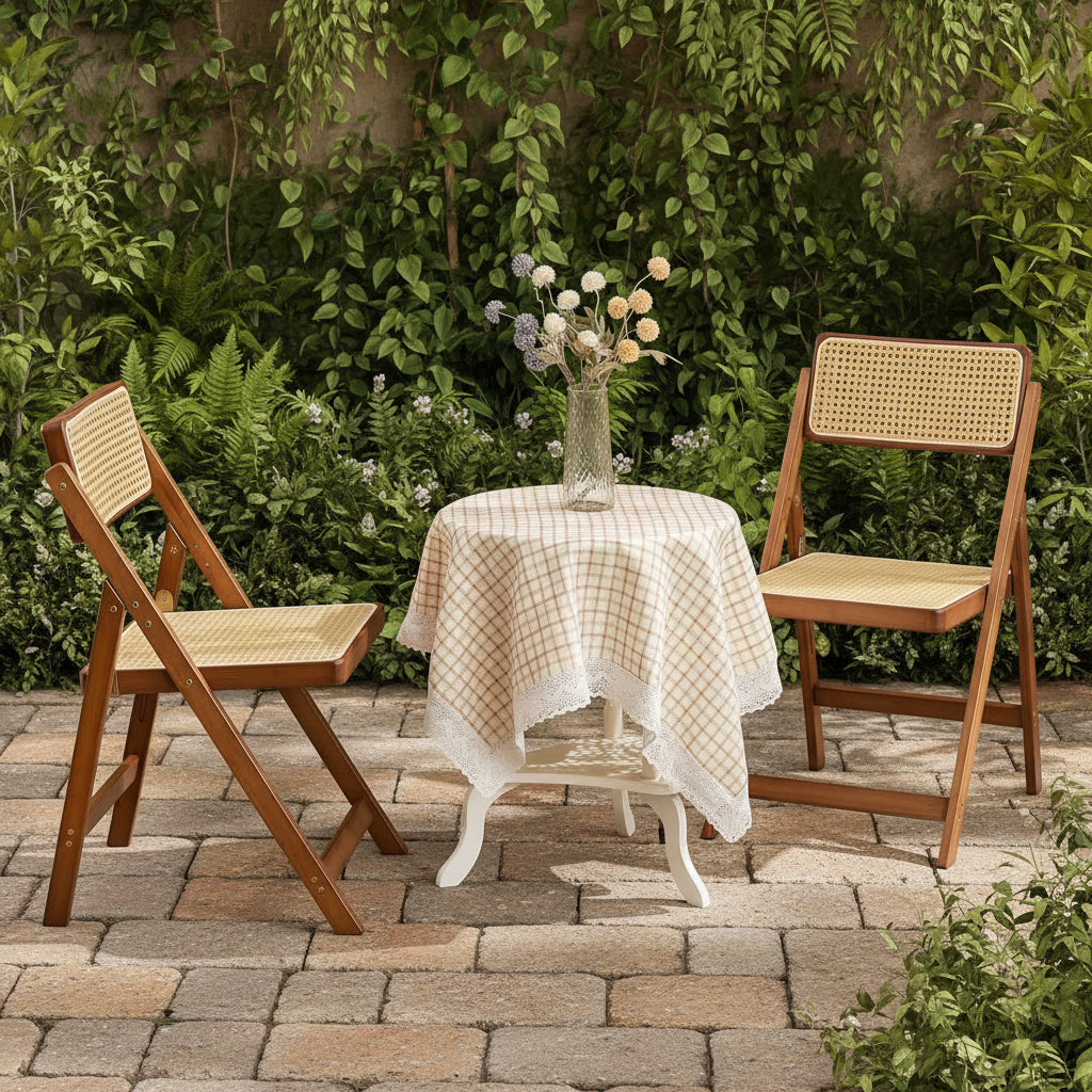 Set Of 2 Walnut Rattan  Indoor/Outdoor Folding Chairs