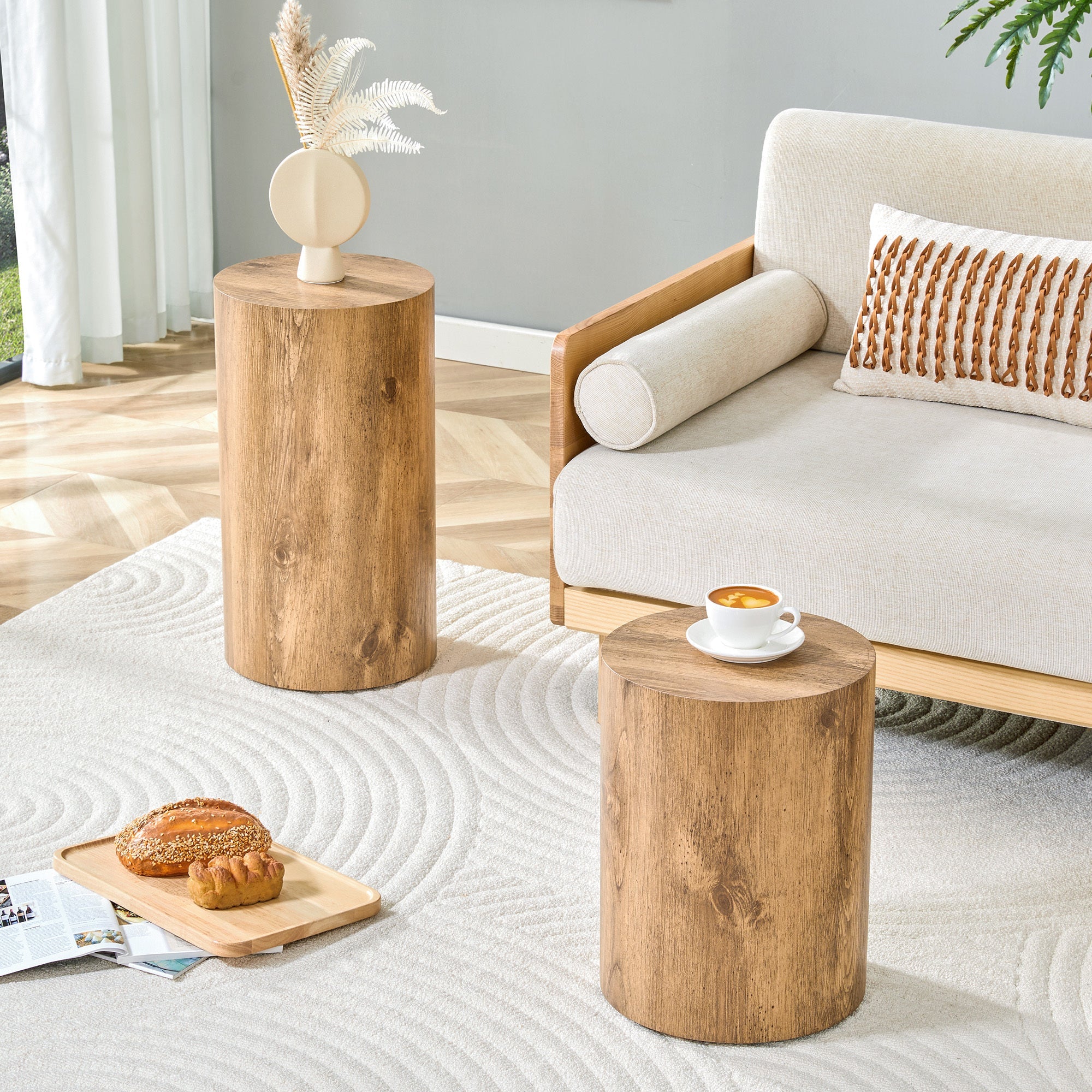 Modern Minimalist Set of Two Cylinder Coffee Tables