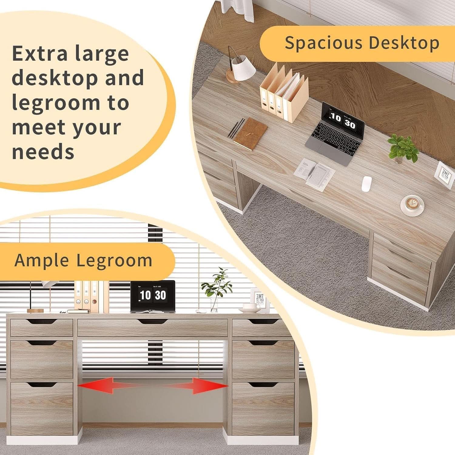 54 Inch Computer Desk With Storage Drawers - White Walnut